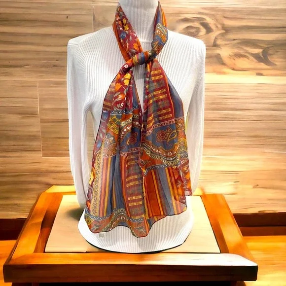 Vintage Multicolor Patterned Scarf - Picture 2 of 6